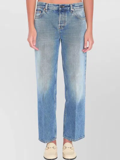 Gucci Blue Jeans With Logo Patch On The Rear And Faded Effect In Denim Woman