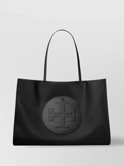 Tory Burch Spacious Black Tote With Embossed Logo And Sturdy Handles In Black