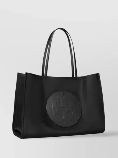 Tory Burch Spacious Black Tote With Embossed Logo And Sturdy Handles In Black
