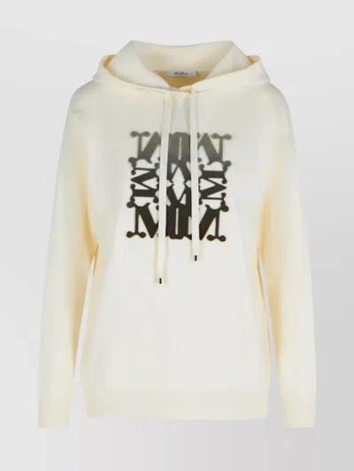 Max Mara Virgin Wool Hoodie With Teddy Texture And Contrast Logo