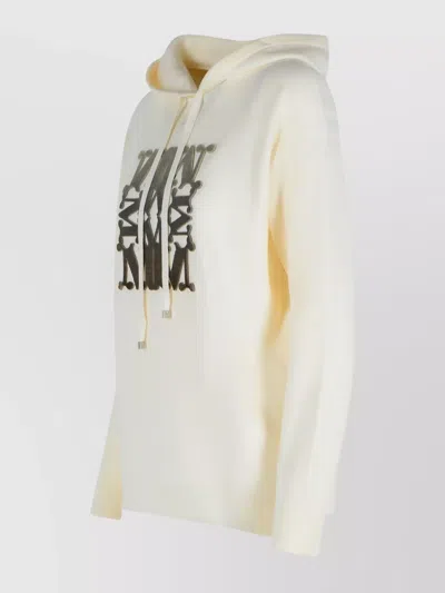 Max Mara Virgin Wool Hoodie With Teddy Texture And Contrast Logo