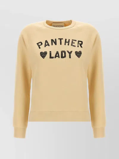 Valentino Graphic Print Crew Neck Knitwear Sweatshirt In Yellow