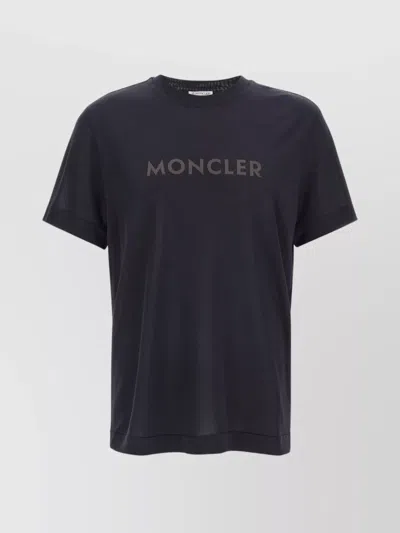 Moncler Lyocell T-shirt With Logo Print In Blue