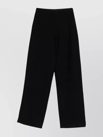 Emporio Armani High-rise Wide-leg Cotton-blend Trousers In Black