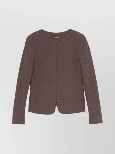 Emporio Armani Chevron Pattern Tailored Fit Blazer Jacket In Brown