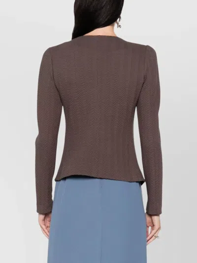 Emporio Armani Chevron Pattern Tailored Fit Blazer Jacket In Brown