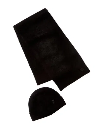 Allsaints 2pc Logan Brushed Alpaca & Wool-blend Hat & Scarf Set In Black
