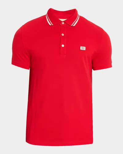 Valentino Vlogo Patch Cotton Piqué Polo Shirt In Red