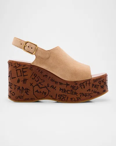 Chloé Maxime Suede Platform Wedge Sandals In Brown