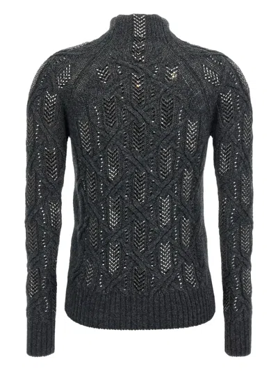 Ermanno Scervino Cable Knit Mock Neck Sweater With Ribbed Hem In Black