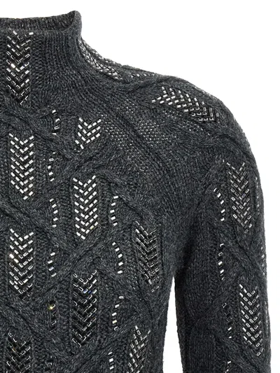 Ermanno Scervino Cable Knit Mock Neck Sweater With Ribbed Hem In Black