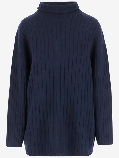 Aspesi Ribbed Wool Sweater In Blue