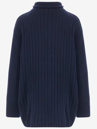 Aspesi Ribbed Wool Sweater In Blue