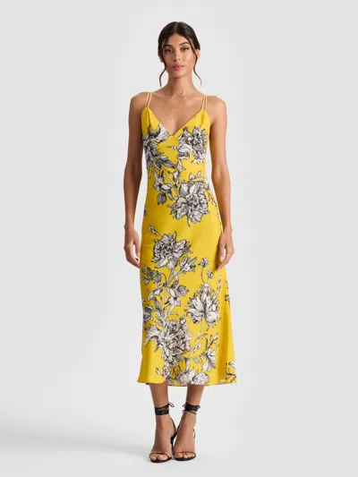 Alice And Olivia Kiro Blooming Wild Golden Hour Midi Slip Dress In Gold