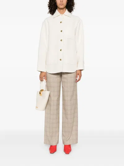 Pinko Textured White Jacket With Boxy Silhouette In Neutral