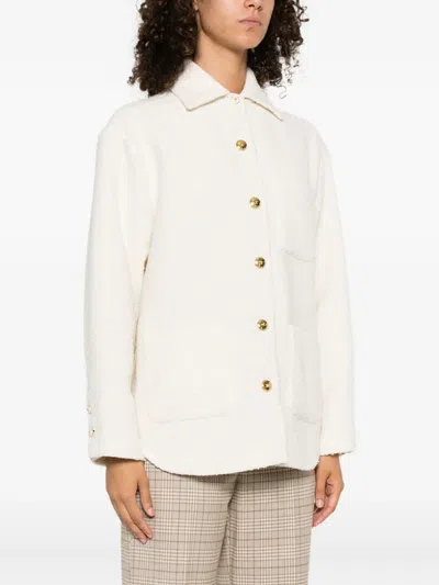 Pinko Textured White Jacket With Boxy Silhouette In Neutral