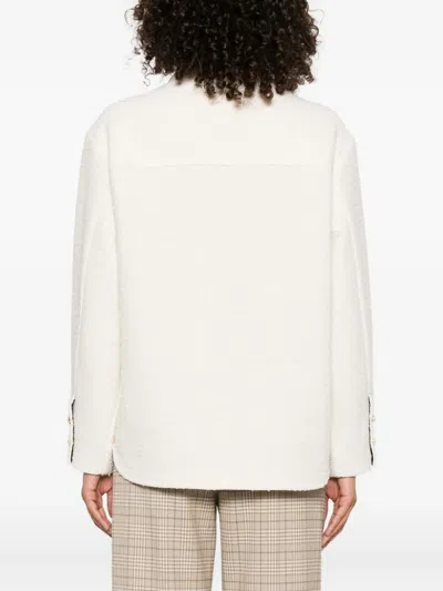 Pinko Textured White Jacket With Boxy Silhouette In Neutral