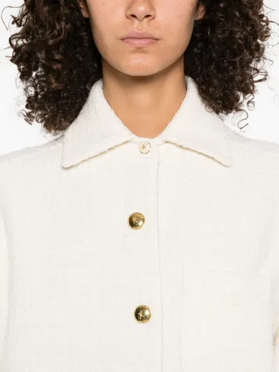 Pinko Textured White Jacket With Boxy Silhouette In Neutral
