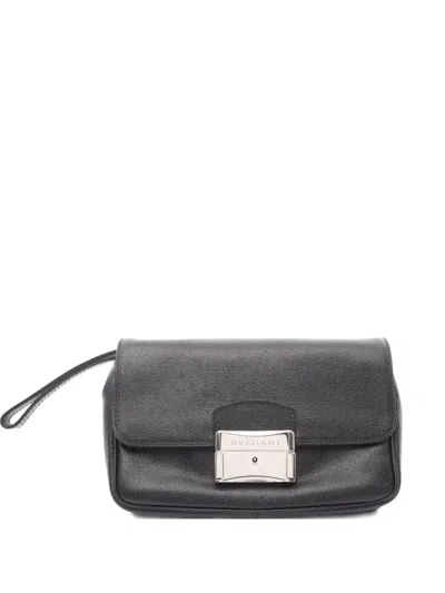 Pre-owned Bvlgari 2000 Leather Clutch Bag In Black