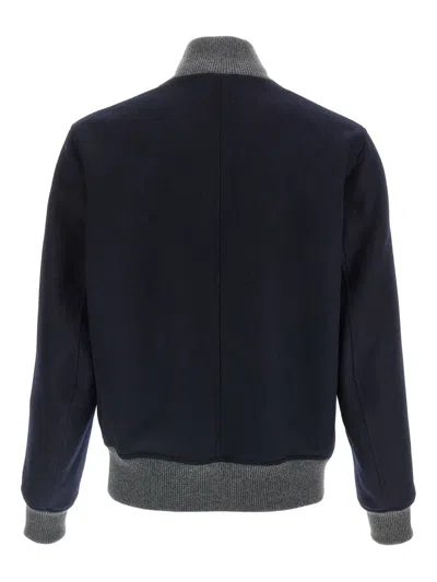 Brunello Cucinelli Men Wool Bomber Jacket In Blue