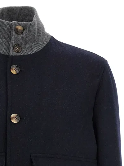 Brunello Cucinelli Men Wool Bomber Jacket In Blue