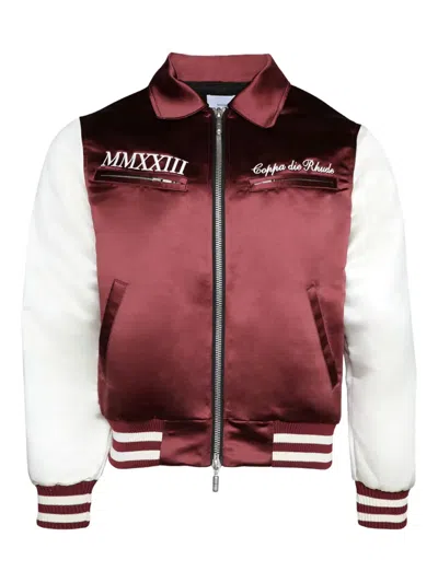 Rhude Front-zip Satin Bomber Jacket In Burgundy