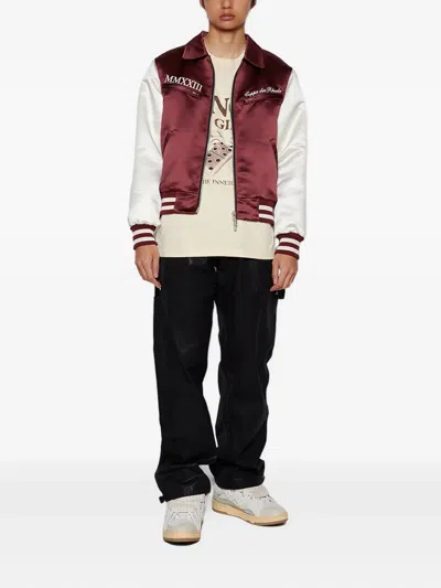 Rhude Front-zip Satin Bomber Jacket In Burgundy