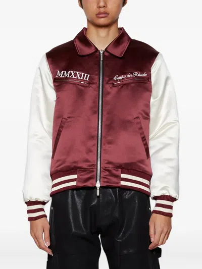 Rhude Front-zip Satin Bomber Jacket In Burgundy