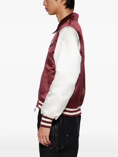 Rhude Front-zip Satin Bomber Jacket In Burgundy