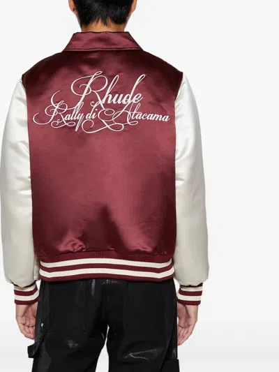 Rhude Front-zip Satin Bomber Jacket In Burgundy