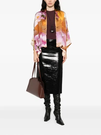 双面抽象印花丝绒真丝夹克