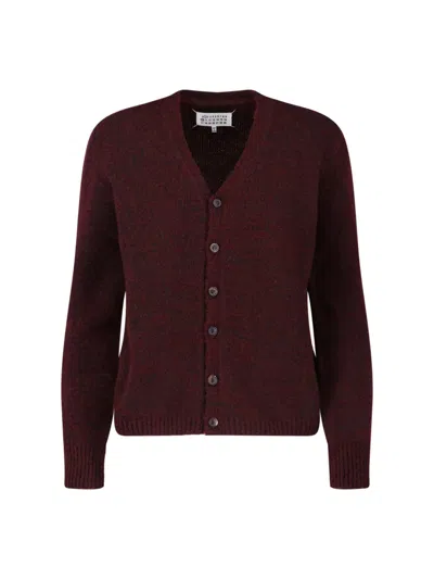 Maison Margiela Washed Wool Knit Cardigan In Red