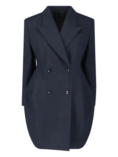 Alaïa Navy Blue Double-breasted Rounded Coat In Blue