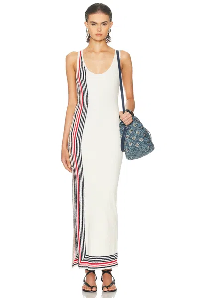Rabanne Scoop-neck Stripe Button-side Maxi Dress In White