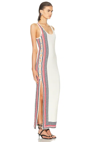 Rabanne Scoop-neck Stripe Button-side Maxi Dress In White