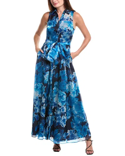 Julia Jordan Floral Sleeveless Organza Gown In Blue