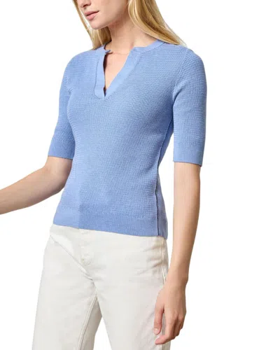 Lilla P Elbow Sleeve Split Neck Sweater In Blue