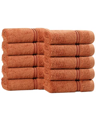 Superior Set Of 10 Heritage Egyptian Cotton Highly Absorbent Solid Ultra Soft  Face Towels In Brown