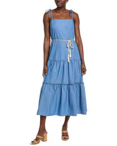 Julia Jordan Tiered Chambray Midi Dress In Blue