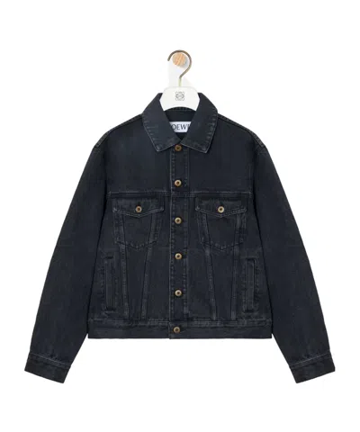 Loewe Anagram Cut-outs Medium-weight Washed Denim Jacket Clothing In Black