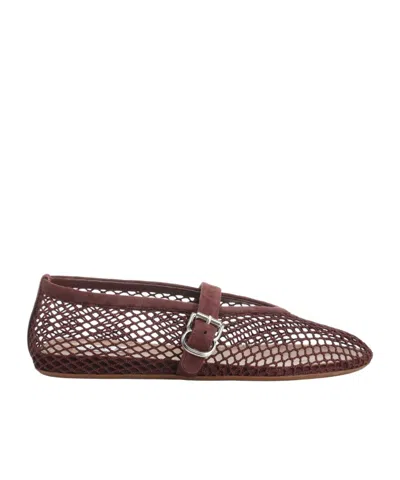 Alaïa Patent Leather-trimmed Mesh Ballet Flats In Brown