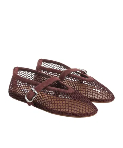 Alaïa Patent Leather-trimmed Mesh Ballet Flats In Brown