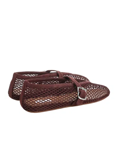 Alaïa Patent Leather-trimmed Mesh Ballet Flats In Brown