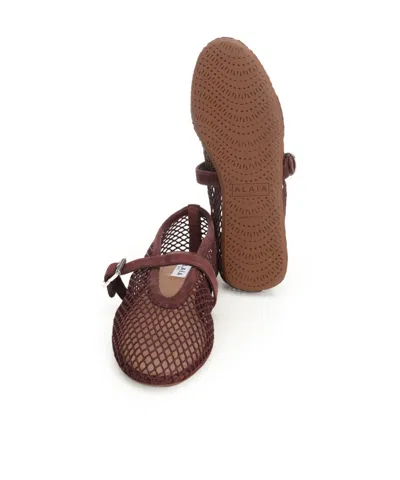 Alaïa Patent Leather-trimmed Mesh Ballet Flats In Brown