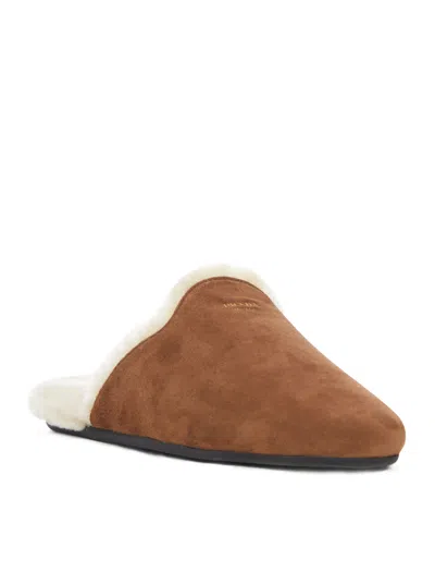 Prada Shearling Slippers In Brown