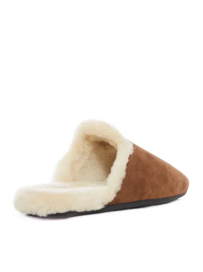 Prada Shearling Slippers In Brown