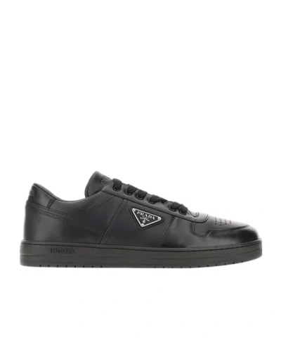 Prada Side Triangular Logo Low-cut Laced Casual Sneakers In Nero