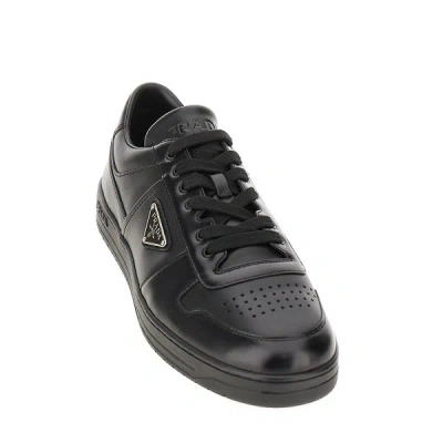 Prada Side Triangular Logo Low-cut Laced Casual Sneakers In Nero