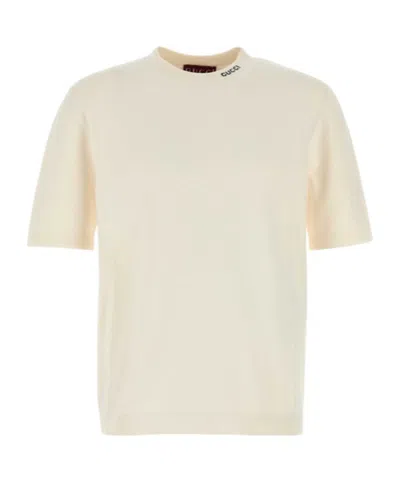 Gucci Men White Silk Blend Sweater In Neutral