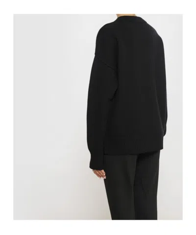 Ami Alexandre Mattiussi Relaxed Fit Black Wool Turtleneck Sweater With Graphic Heart Motif In Blue